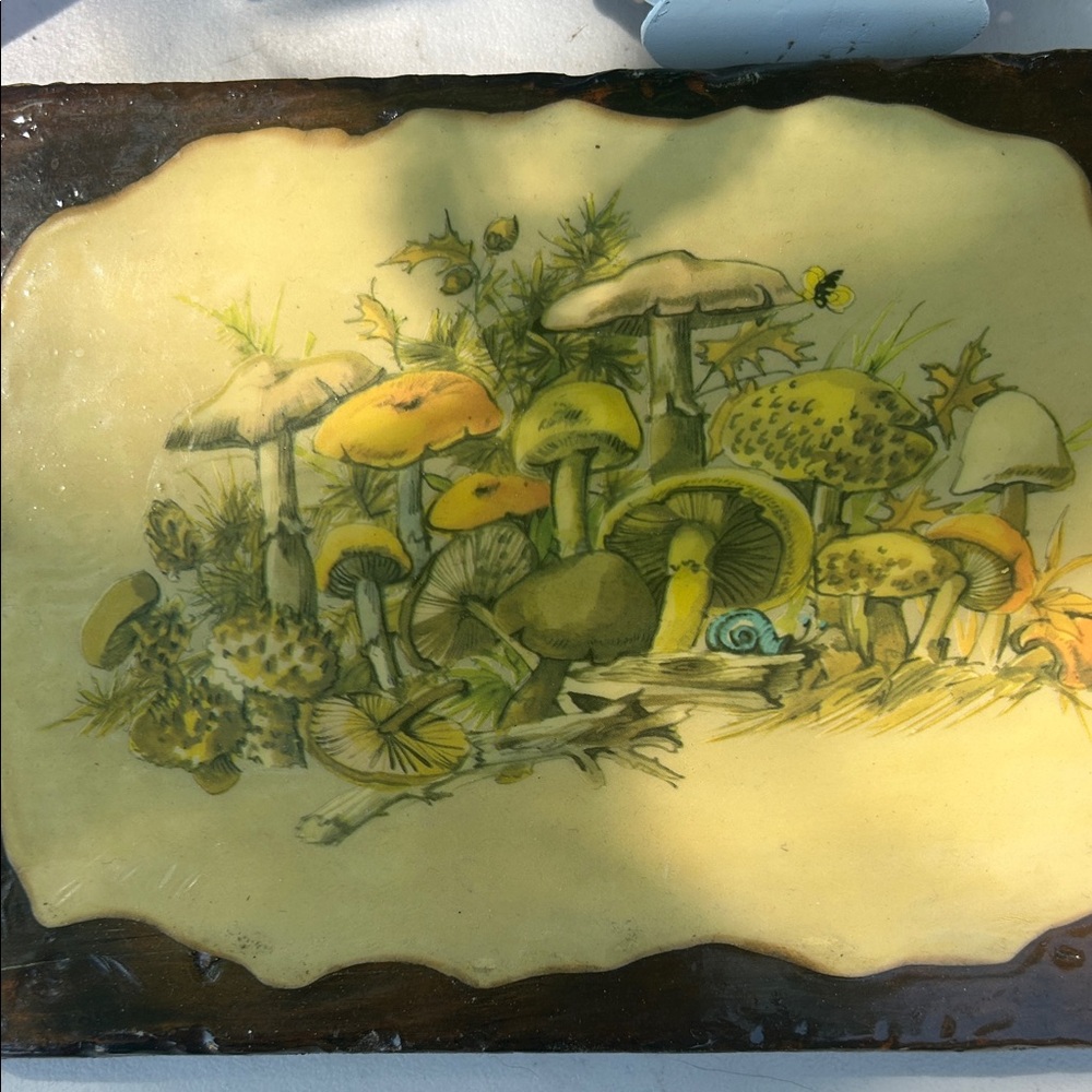 Vintage Mushroom Art with Green and Yellow Accents